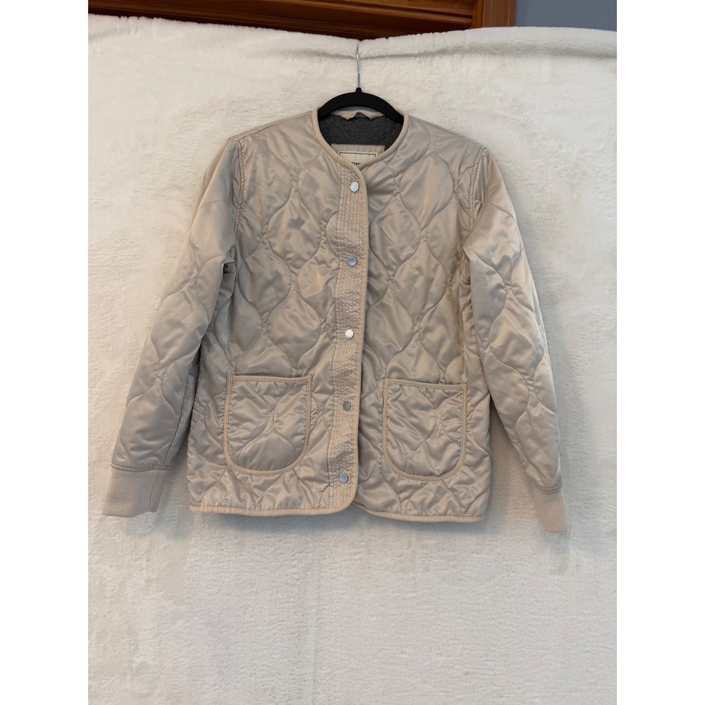 Abercrombie & Fitch Quilted Liner Jacket Womens Small Tan Beige Fleece Snap